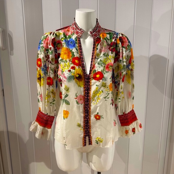 ALICE + OLIVIA Ilan Smocked Floral Blouse - Picture 5 of 14